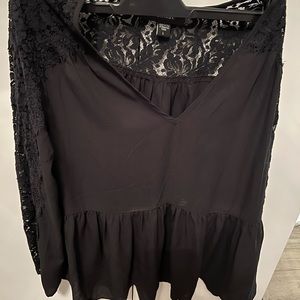 Karen Kane Black Peplum Blouse with Lace